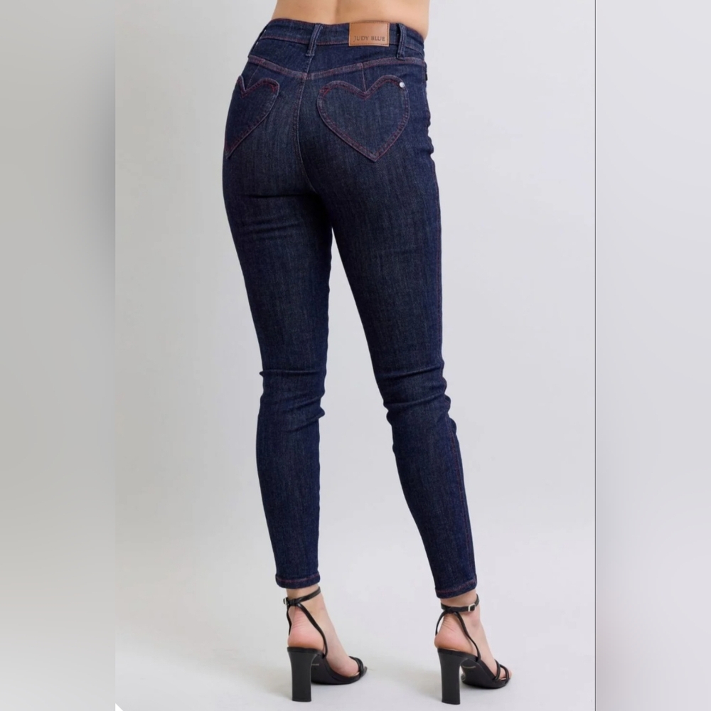 Judy Blue High Rise Dark Wash Heart Shaped Pockets Skinny Jeans Stretch 9/29 - Picture 11 of 15
